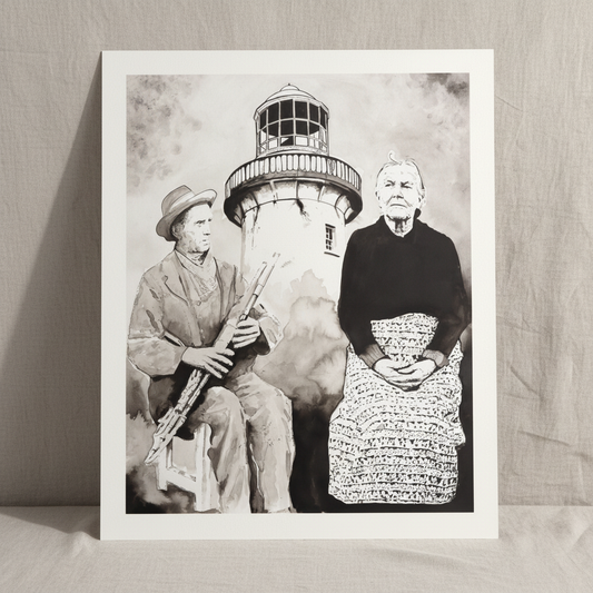 Róise Rua & Uilleann Piper – Aranmore Art Print — in a room setting
