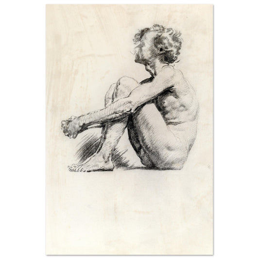 A Seated Male Nude by Irish Artist Sarah Henrietta Purser Art Print – Irish wall art print | Buy Irish Art
