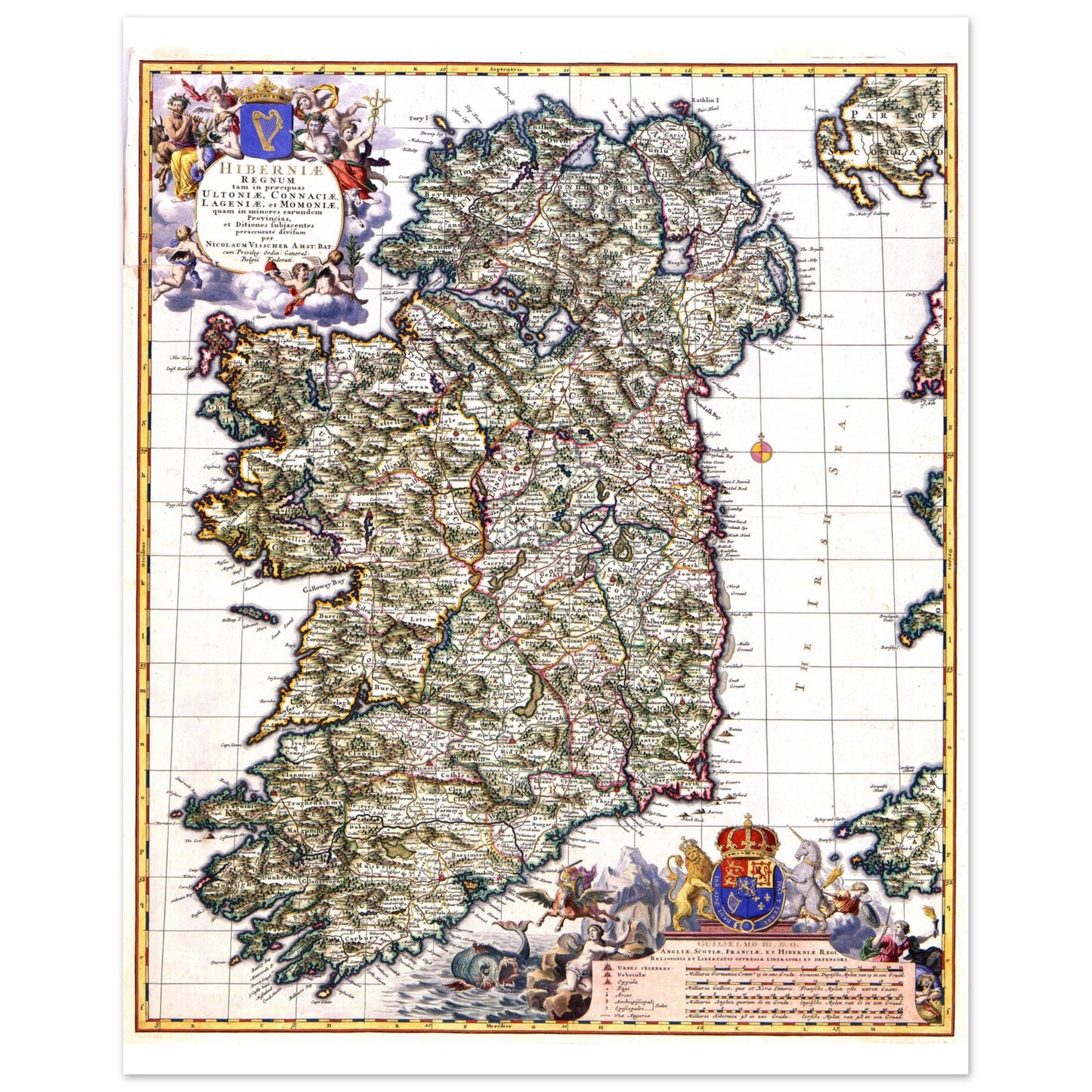 Decorative cartouche detail from 1689 Map of Ireland by Nicolaes Visscher II