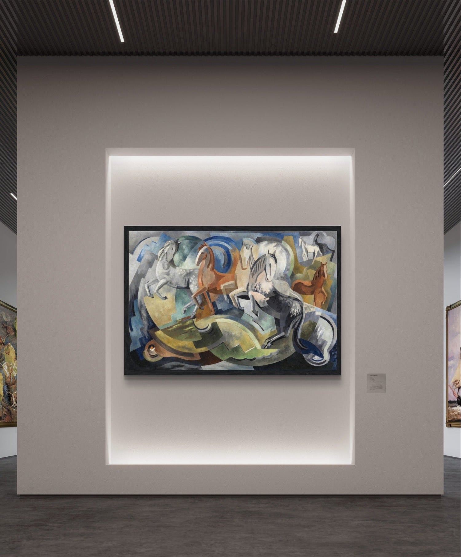 Irish abstract art print titled Achill Horses by Mainie Jellett. Museum-quality reproduction.