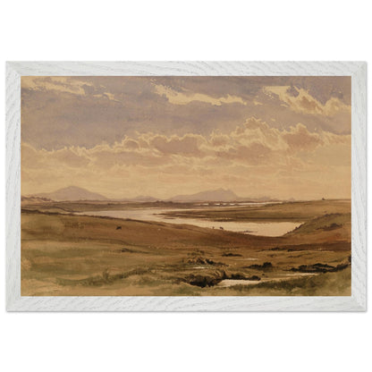 Irish landscape art reproduction featuring Lough Corrib in a natural oak frame.