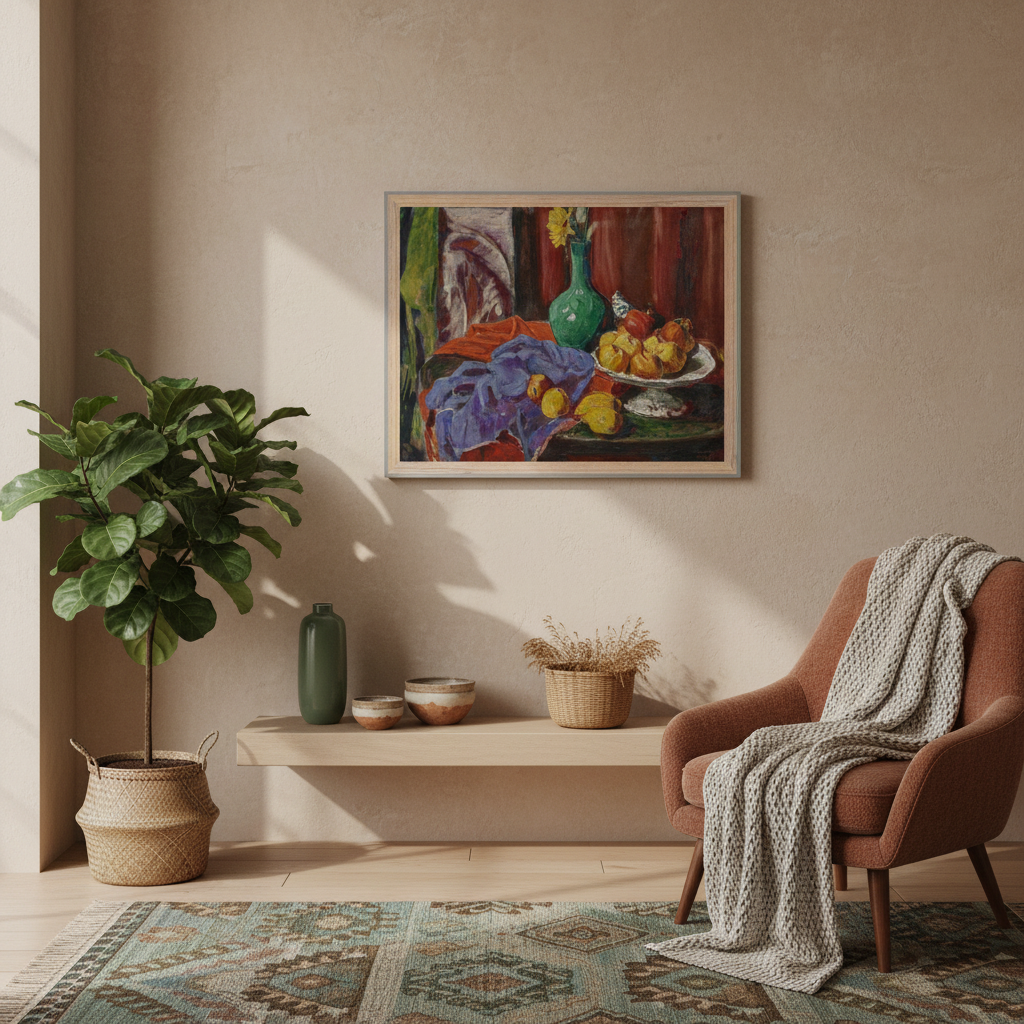 40x50 cm O'Conor Still Life of Fruit and Green Vase artwork in natural oak/ash frame, archival print