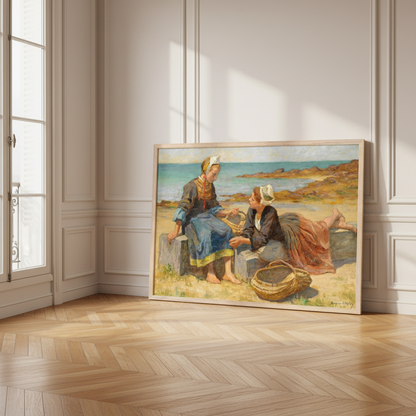 Breton Girls On a Beach By Irish Artist Aloysius O'Kelly Art Print (view 3)