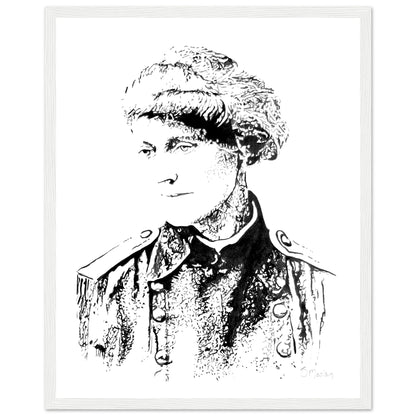 Framed art print by Ó Maoláin depicting Countess Markievicz, celebrating her courage and activism. This timeless piece blends art and history, capturing Ireland's heritage. Perfect for adding a meaningful touch to any space, honoring a trailblazing figure.