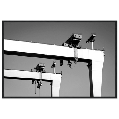 Framed wall art print featuring a detailed historical image of the Harland & Wolff shipyard, known for constructing the RMS Titanic. Perfect for maritime enthusiasts, this vintage-style decor piece captures the essence of shipbuilding heritage and industrial history.