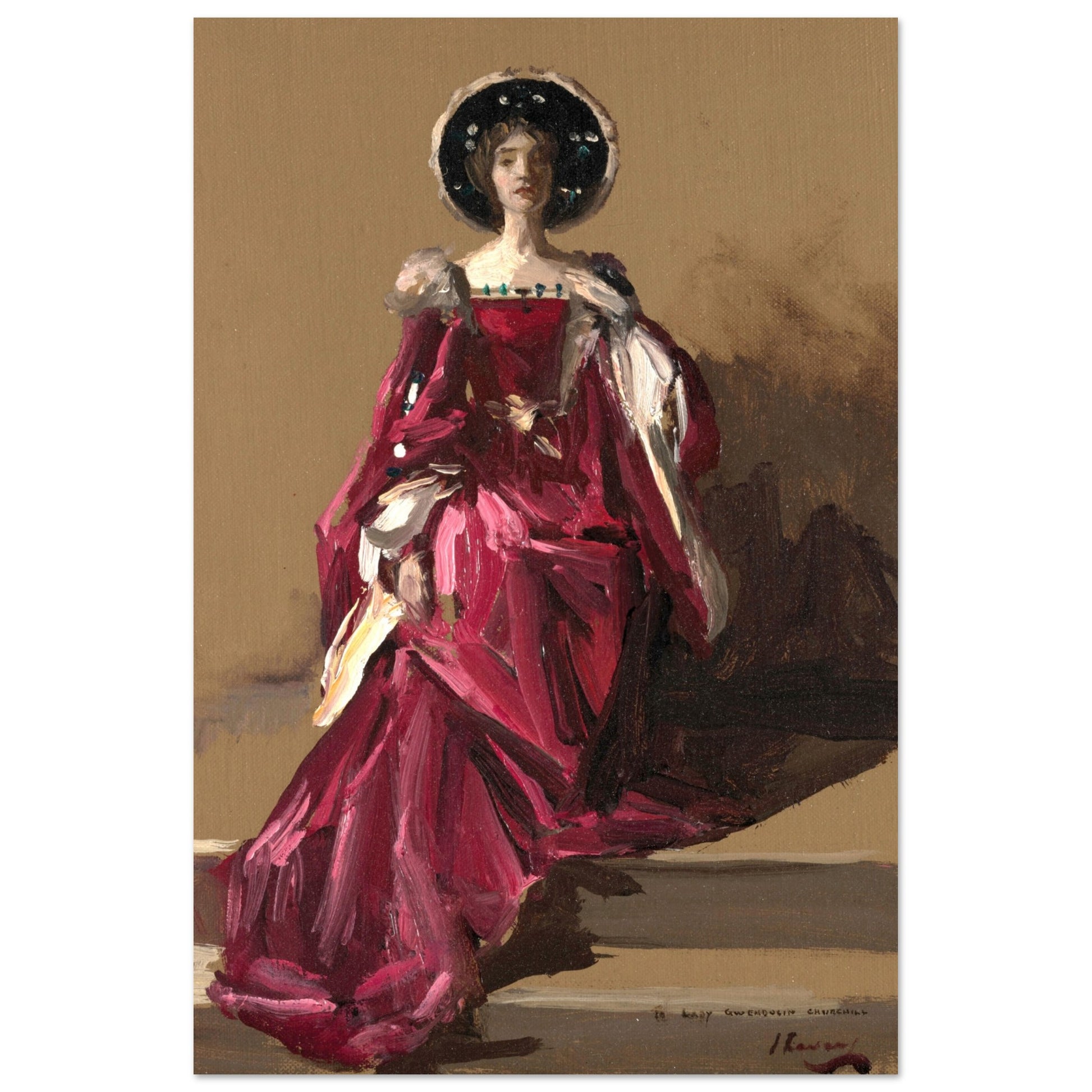 Lady Gwendeline Spencer-Churchill in The Merchant of Venice by John Lavery, framed print in black frame