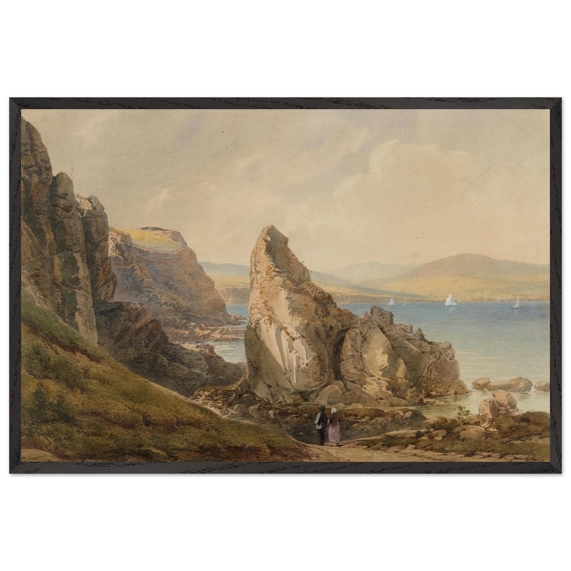 A Bay near Howth framed wall art displayed in a living room with Irish coastal theme