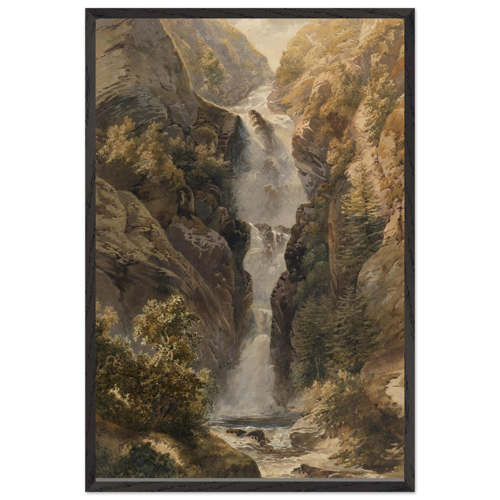 Black Wooden Framed reproduction of Esna Larach Waterfall by Henry Newton from the National Gallery of Ireland Collection