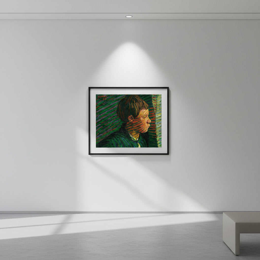 Breton Boy in Profile by Roderic O’Conor 40x50 cm Collector’s Edition print in gallery-style modern interior with spotlight lighting