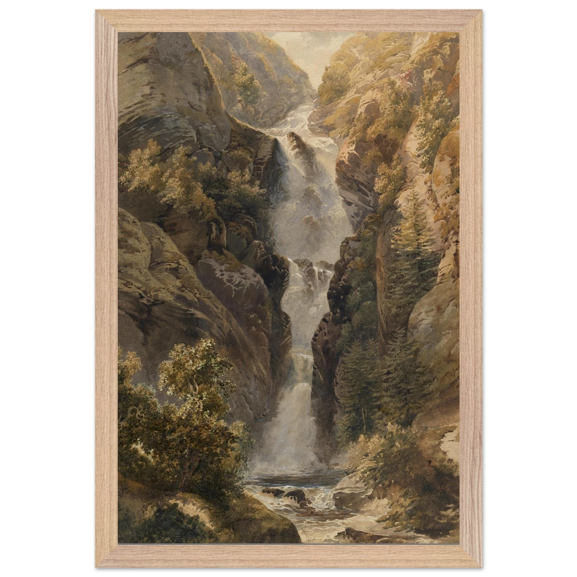 Wooden Framed reproduction of Esna Larach Waterfall by Henry Newton from the National Gallery of Ireland Collection