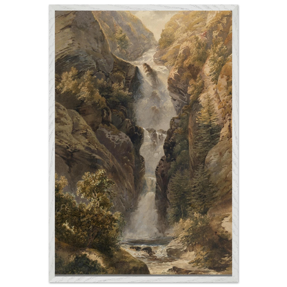 Large White Wooden Framed reproduction of Esna Larach Waterfall by Henry Newton from the National Gallery of Ireland Collection