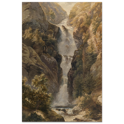Large unframed reproduction of Esna Larach Glenariff Waterfall by Henry Newton from the National Gallery of Ireland Collection