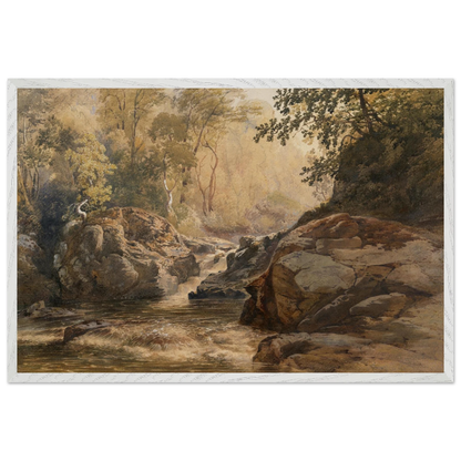 Large white wooden framed reproduction of A Glen by Irish Artist Henry Newton, National Gallery of Ireland