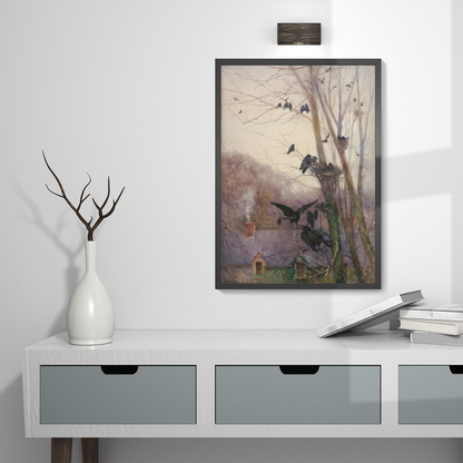 Framed Irish artwork on a wall above a white console table with decorative items.