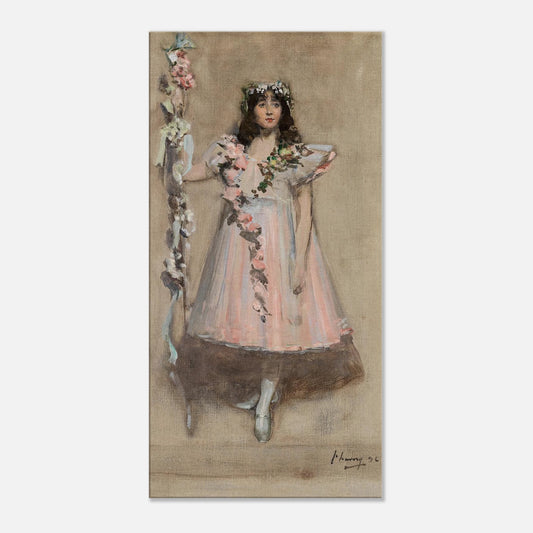 The Garlanded Girl by Sir John Lavery Irish master canvas art print 50x100 cm vertical slim depth