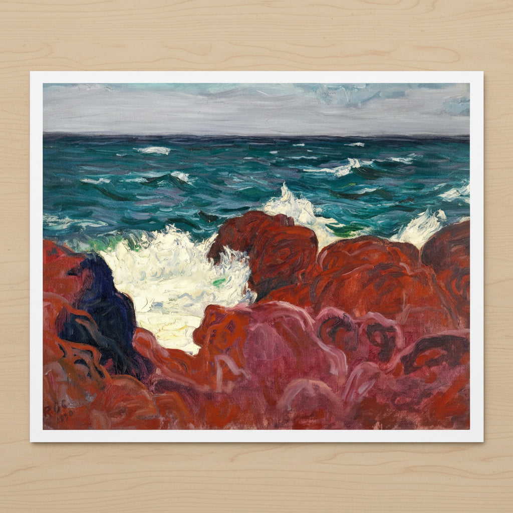 Unframed archival print on wooden desk, visible paper texture, soft shadows, art-studio aesthetic, colour tones true to original. Buy Irish Art