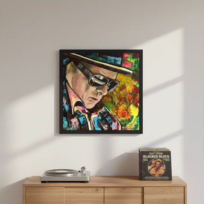Van Morrison portrait framed art print by Irish Artist Mullan. Reflects his musical genius & poetic spirit. Tribute to Morrison's legacy, ideal for music & art enthusiasts.