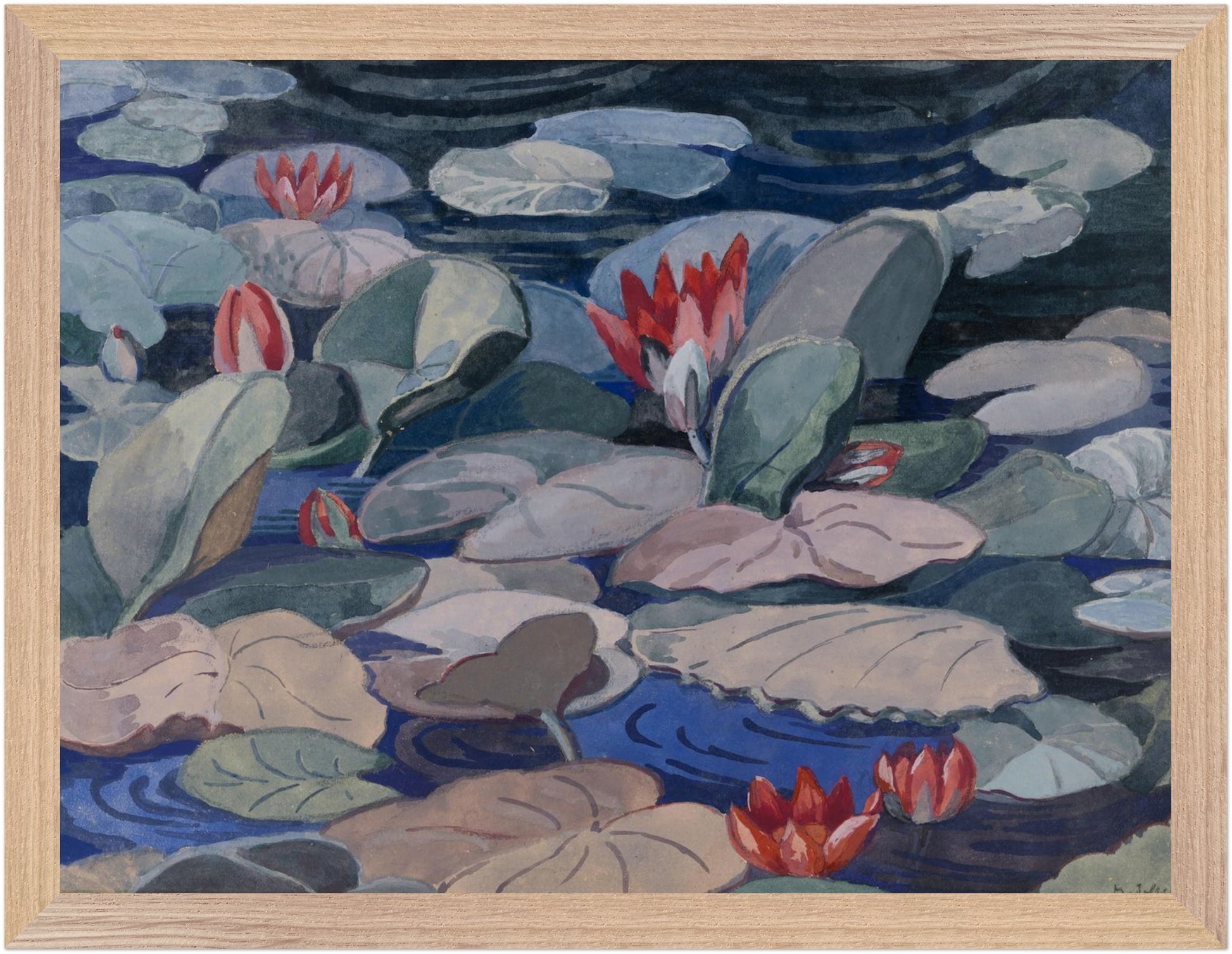 A Water-Lily Pond (c.1919) by Mainie Jellett in wood gallery frame, Irish modernist art print, 30×40 cm