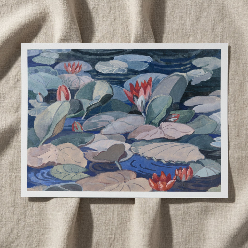 A Water-Lily Pond by Mainie Jellett - unframed print on matte paper, flat lay on linen