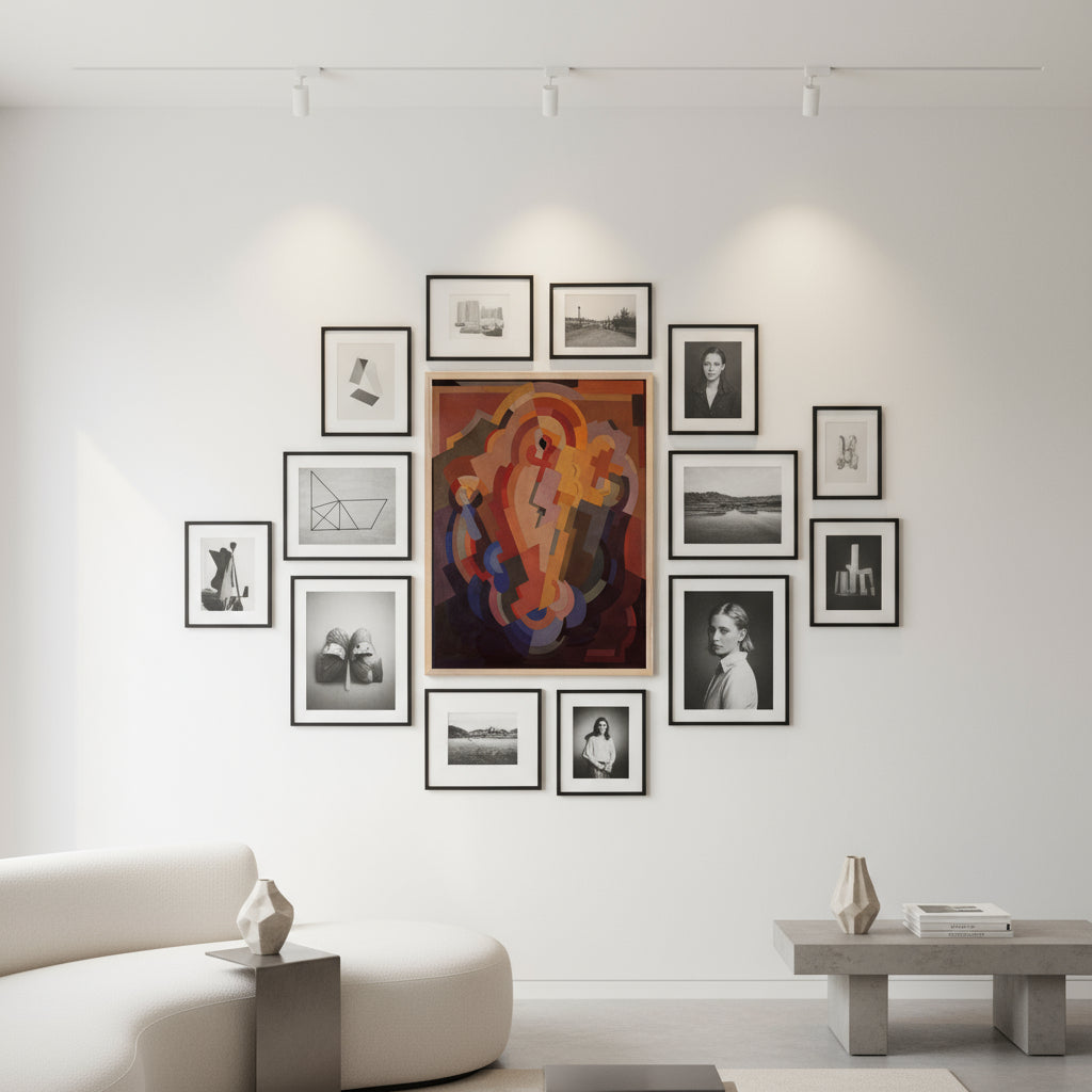 Abstract Composition by Mainie Jellett – natural wood framed Irish Modernism print