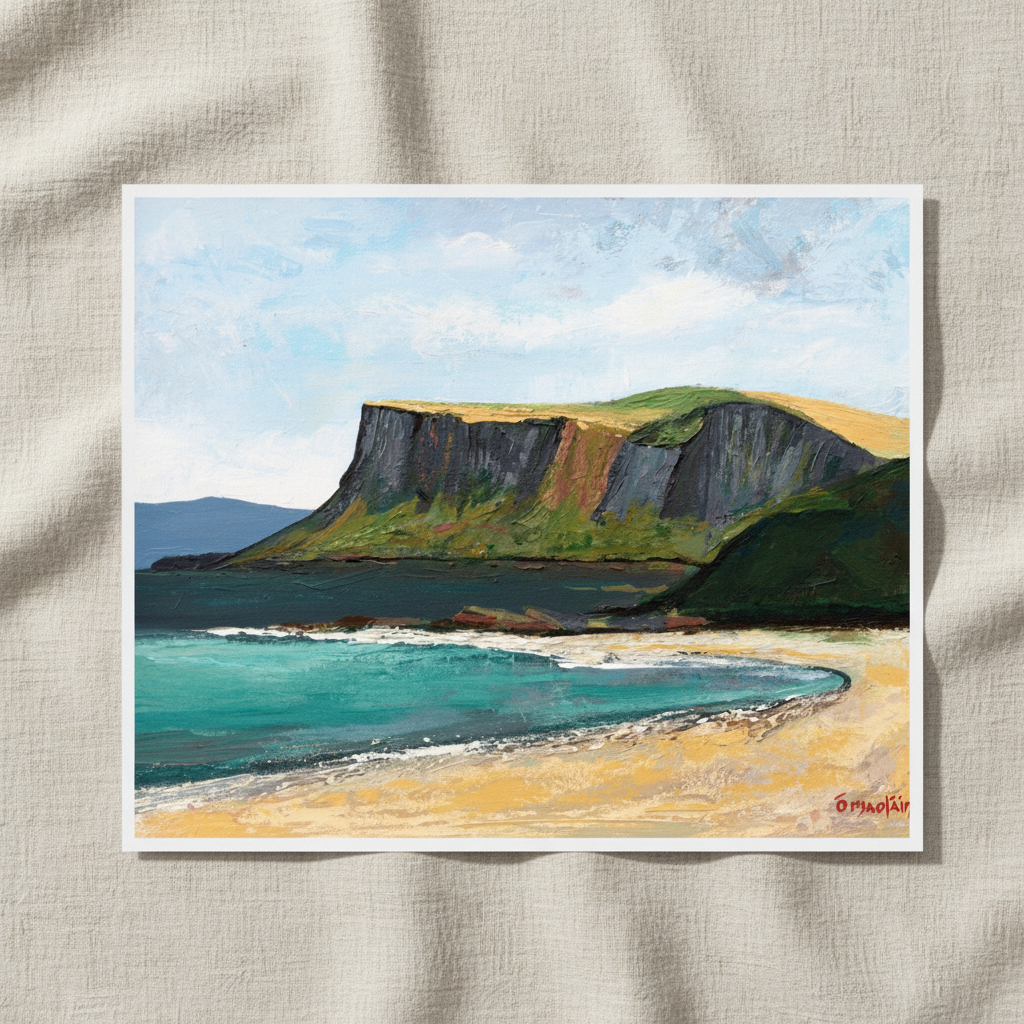 Fair Head from Ballycastle Beach – Ó Maoláin | Irish Art Print — in a room setting