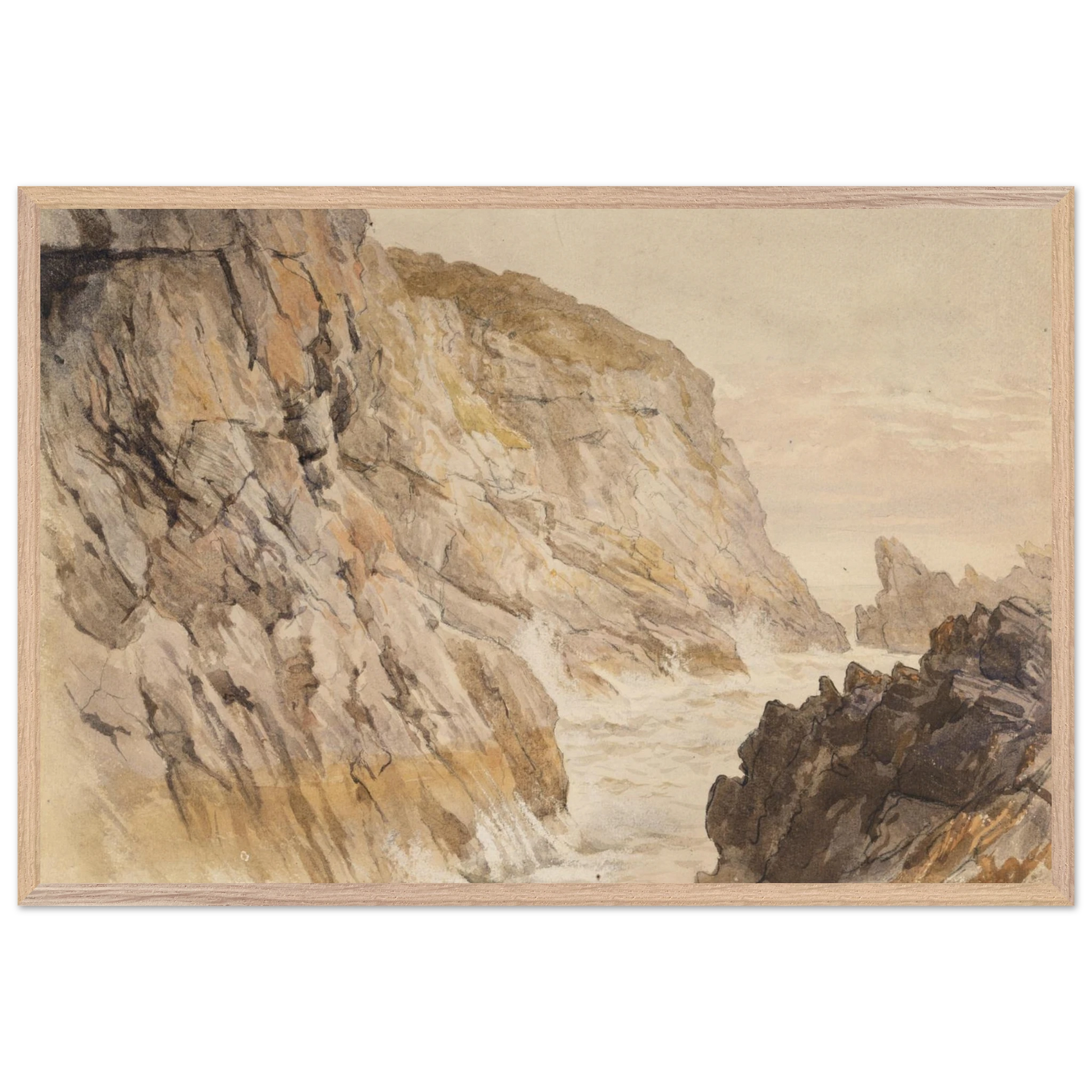 museum-quality paper and natural wood grain frame on Cliffs at Howth reproduction art print