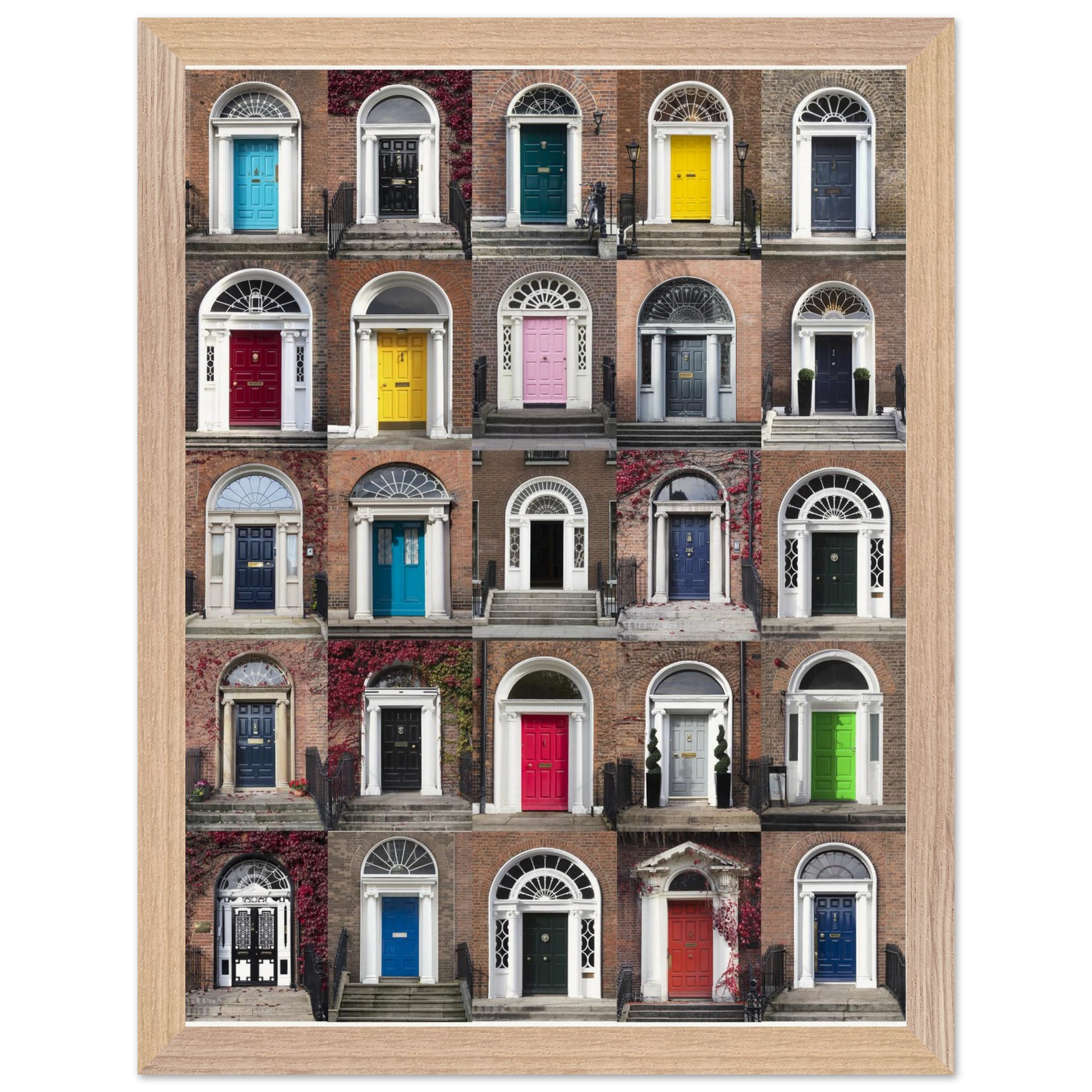 Colorful Georgian doors of Dublin framed wall art ready to hang