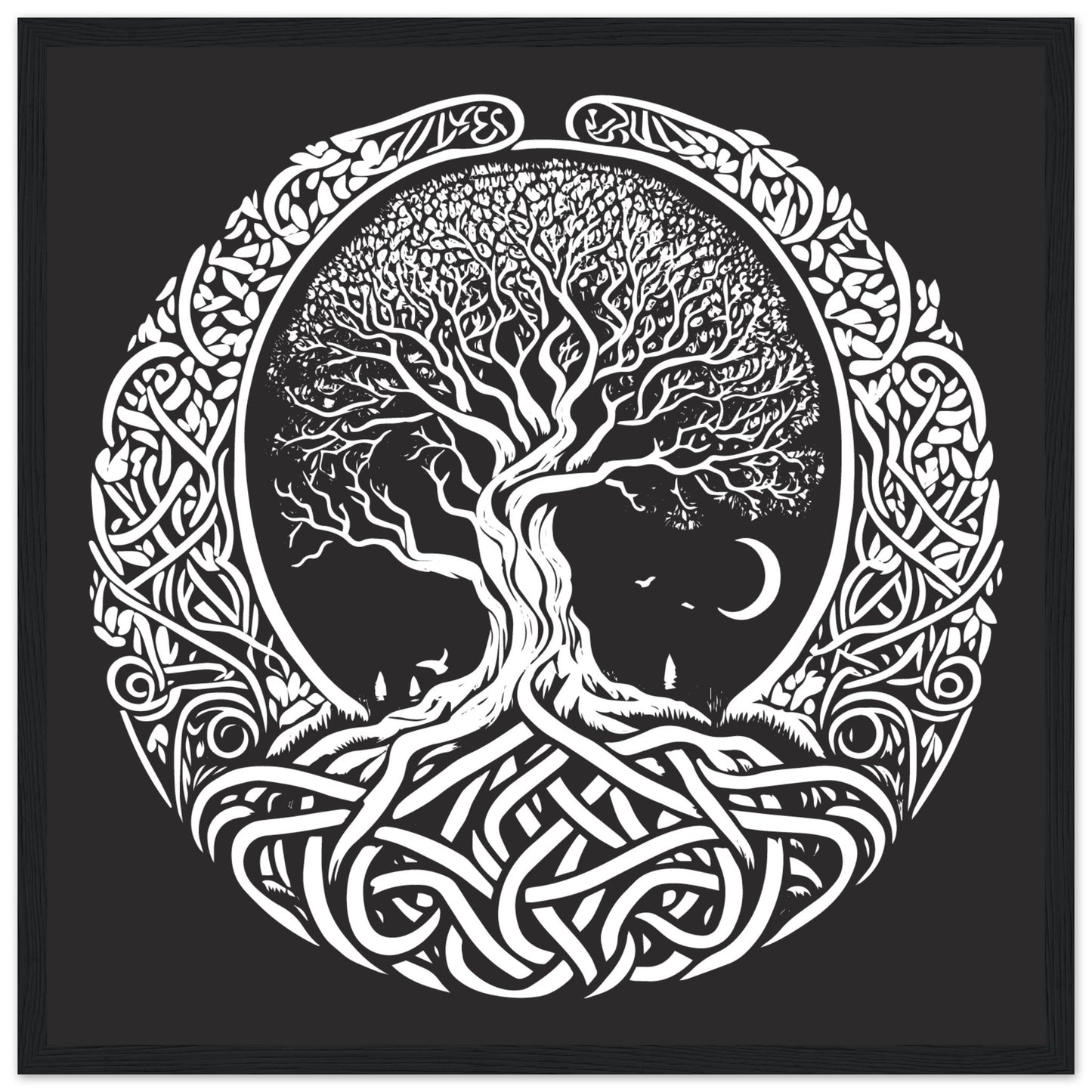 Decorative Celtic Tree of Life print for spiritual home décor black frame artwork