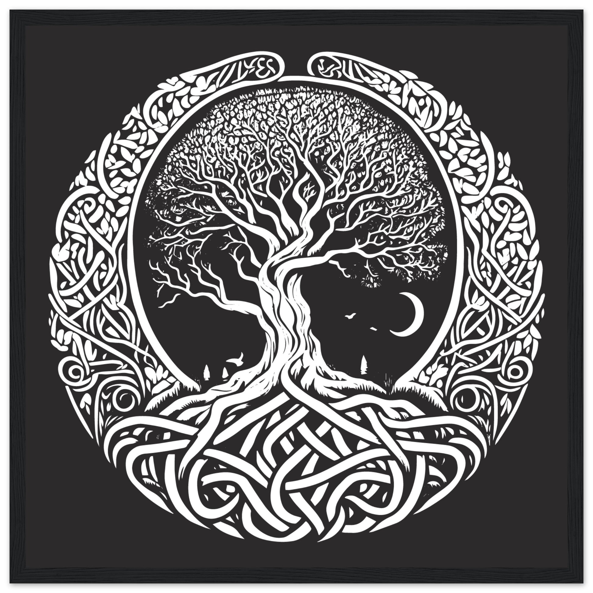 Decorative Celtic Tree of Life print for spiritual home décor black frame artwork