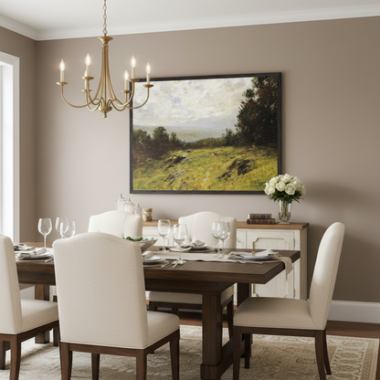 Edward Gay Hillside 1908 Irish-American landscape print framed on a warm dining room wall