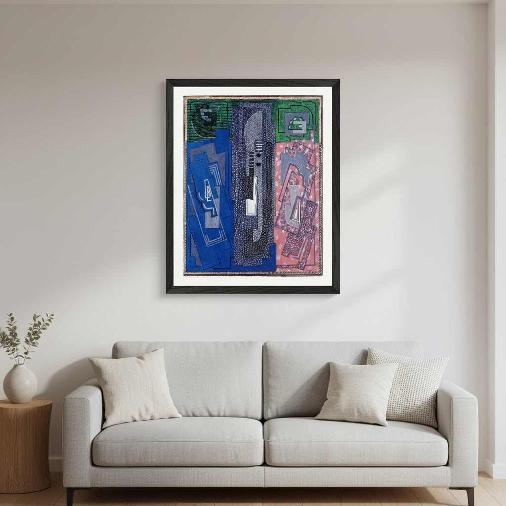 Four Element Composition Mainie Jellett 40x50 cm framed Irish abstract art displayed in contemporary interior