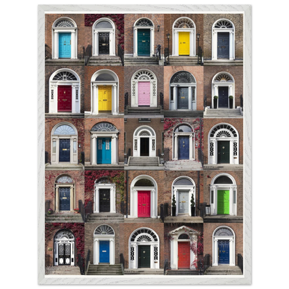 Framed Doors of Dublin print featuring colorful Georgian doors in oak frame