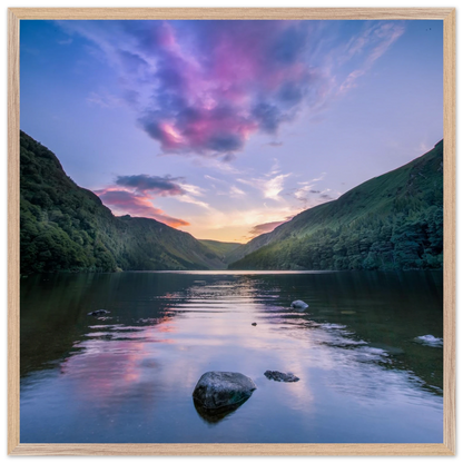 Glendalough Upper Lake framed Irish wall art in natural oak wood frame, premium matte finish
