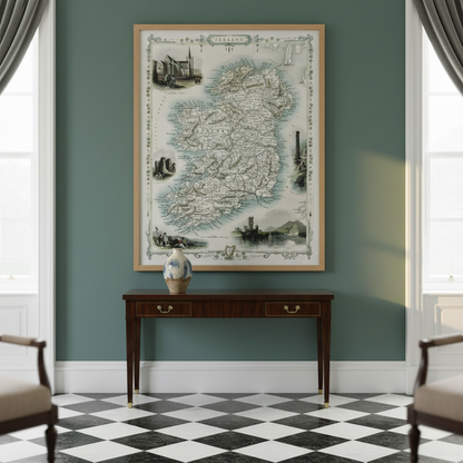 Old Map of Ireland vintage antique framed print displayed in an elegant Irish period-home interior