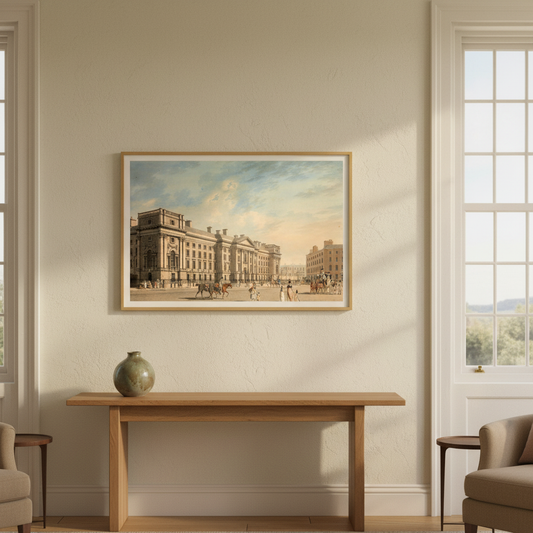 Trinity College College Green by James Malton displayed in an elegant Irish period-home interior