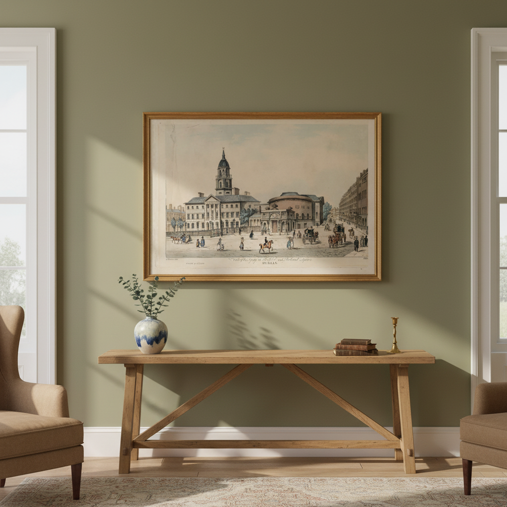 The Rotunda and Rutland Square Dublin art print displayed in an elegant Irish period-home living room