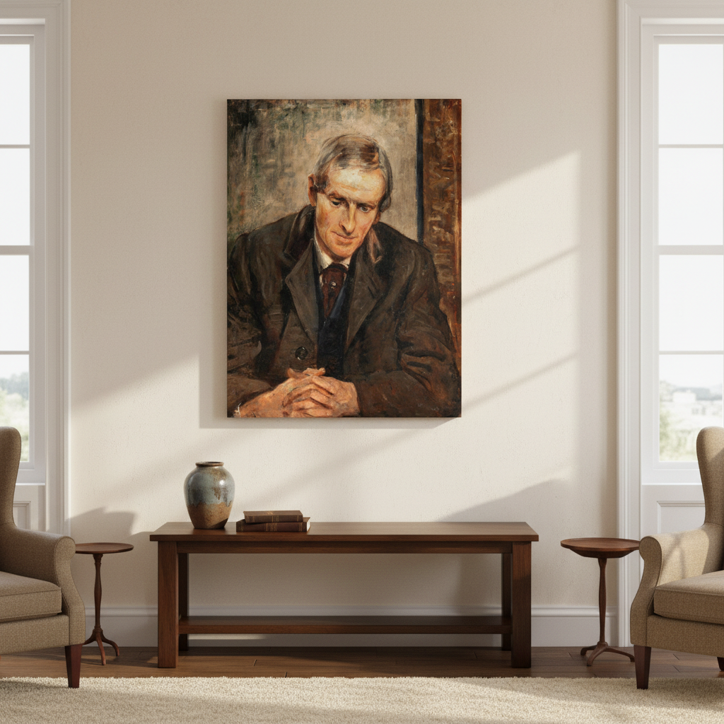 Portrait of Jack B. Yeats by Sarah Henrietta Purser displayed in an elegant Irish period-home living room using the main product image