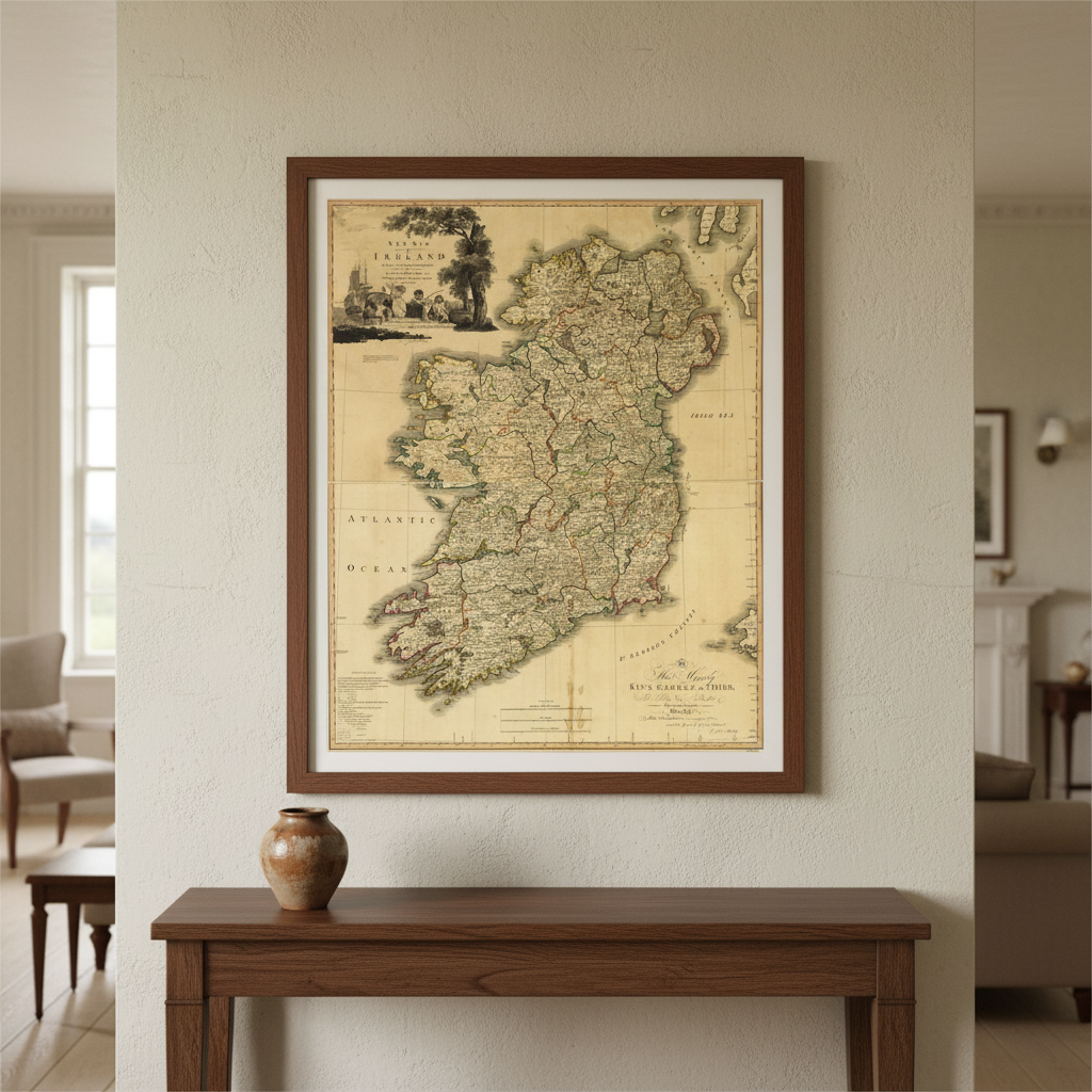 Memoir of a Map of Ireland by Daniel Augustus Beaufort displayed in an elegant Irish period-home interior