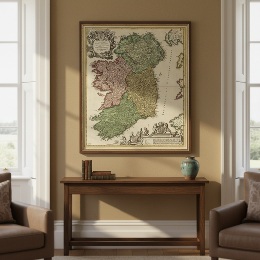 The Kingdom of Ireland Map Print displayed in an elegant Irish period-home interior
