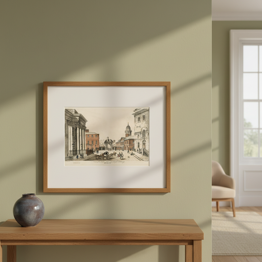 Dublin Castle Gate by Samuel Frederick Brocas and Henry Brocas displayed in an elegant Irish period-home living room