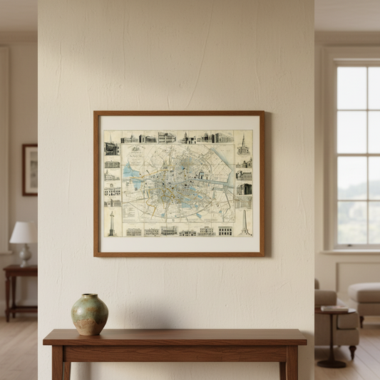Cooke's Royal Map of Dublin Art Print displayed in an elegant Irish period-home interior