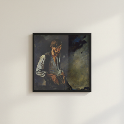 Man from the West, Seán Keating by William Orpen in a slim black frame on an off-white lime plaster wall, no mat or white border