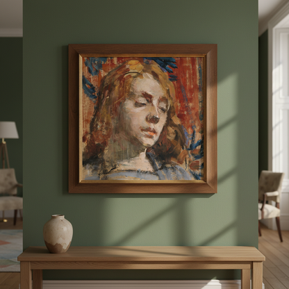 Portrait of Kathleen Behan by Sarah Henrietta Purser displayed in an elegant Irish period-home living room
