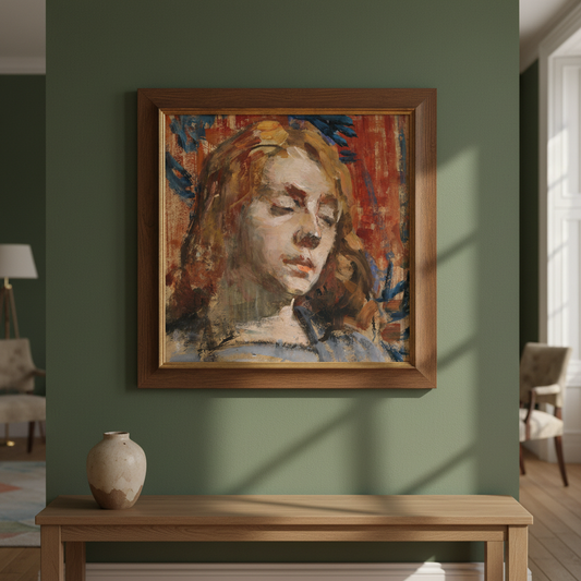 Portrait of Kathleen Behan by Sarah Henrietta Purser displayed in an elegant Irish period-home living room