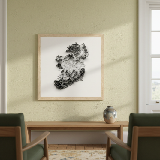Ireland Relief 3D Topography Map displayed in an elegant Irish period-home interior