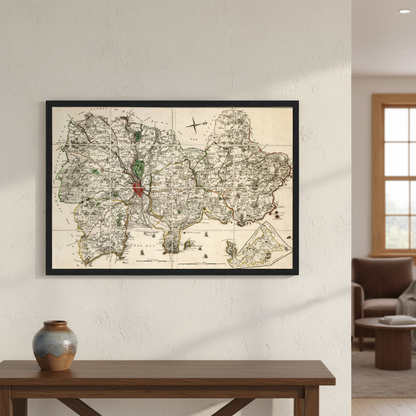 Map of County Dublin by John Rocque displayed in an elegant Irish period-home interior