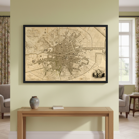 1797 Dublin Map by William Faden displayed in an elegant Irish period-home interior