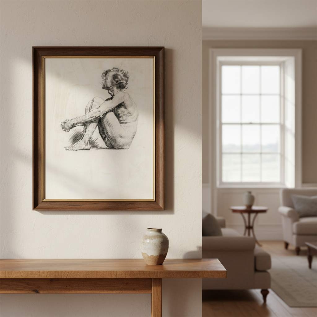 A Seated Male Figure by Sarah Henrietta Purser displayed in an elegant Irish period-home living room
