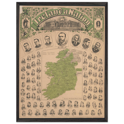 Historical reproduction large framed map art print of Ireland a Nation map with archival quality finish