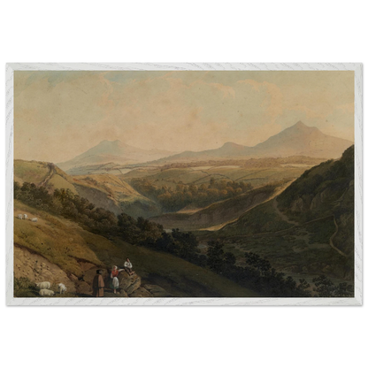 Large white framed landscape print of Wicklow’s Sugar Loaf Mountains displayed in a modern living room